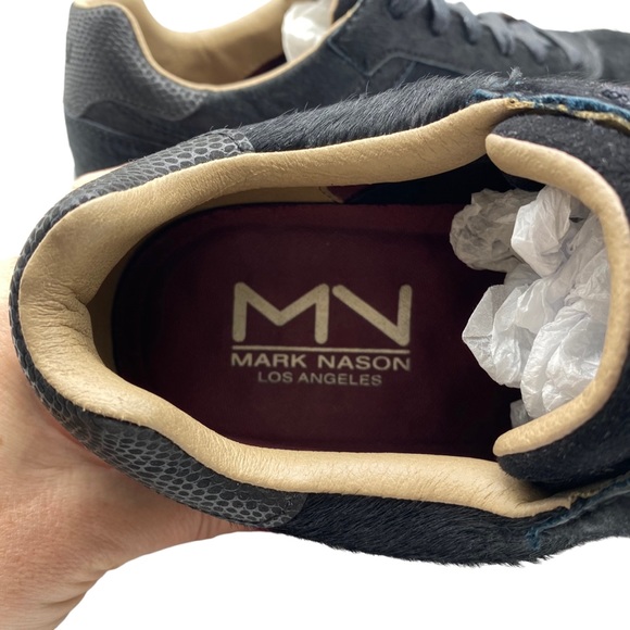 Mark Nason Black Leather & Calf Hair Lace Up Low Top Sneakers 222045 Size 9 - Picture 9 of 12